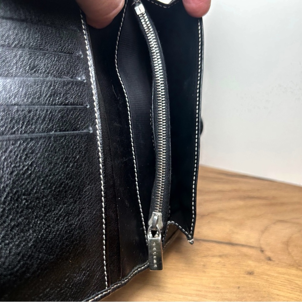 Celine Vintage Macadam Canvas Long Bi-fold Wallet in black with leather trim EUC - Picture 7 of 12